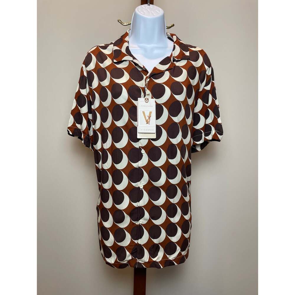 Denim and Flower Button Up Shirt Size L Rust Geometric NWT